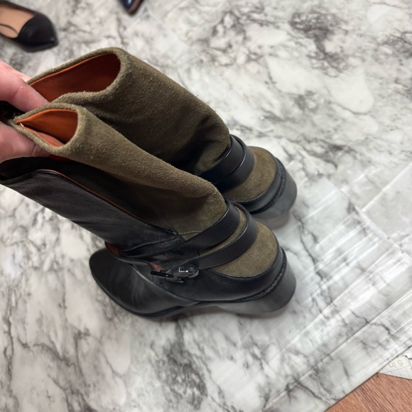 REBECCA MINKOFF SUEDE LEATHER BOOTS SIZE 8 green black boho western - Picture 5 of 9